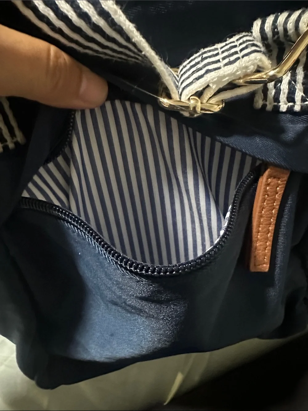 Joules Navy Messenger Bag with Brown Trim